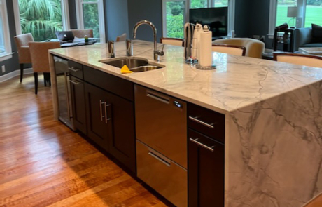 Kitchen Remodel - Marble Waterfall Countertops